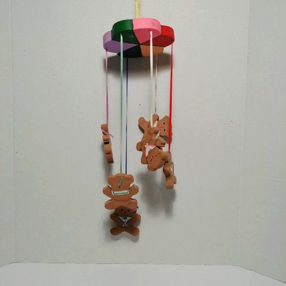 Adorable Colorful Painted Wooden Bear Mobile - Picture 4 of 14